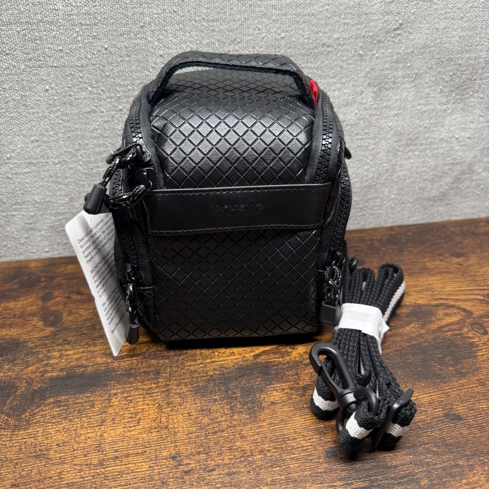 MCHENG Black Woven Camera Bag Padded Crossbody Case Small Shoulder